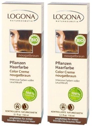 Logona Color Creme turrón braun Henna Tinte para cabello Tintura de pelo vegetal en paquete doble 2 x 150 ml