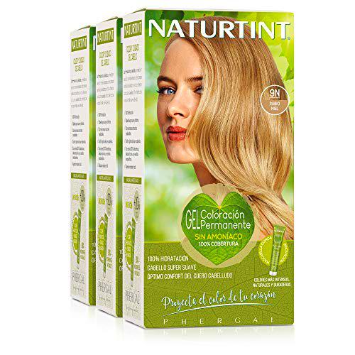 Naturtint Biobased | Coloración sin amoniaco | 9N Rubio Miel | Pack de 3 | 100% cobertura de canas | Ingredientes vegetales | Color natural y duradero | 170 ml