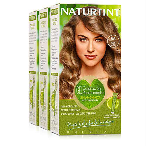 Naturtint Biobased | Coloración sin amoniaco | 8A Rubio Ceniza | Pack de 3 | 100% cobertura de canas | Ingredientes vegetales | Color natural y duradero | 170 ml