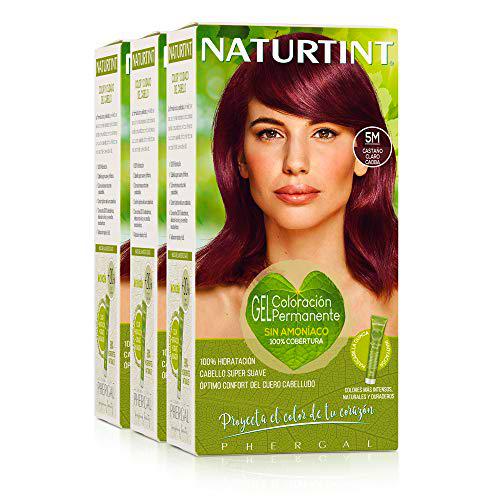 Naturtint Biobased | Coloración sin amoniaco | 100% cobertura de canas | Ingredientes vegetales | Color natural y duradero | 5M Castaño Claro Caoba | Pack de 3