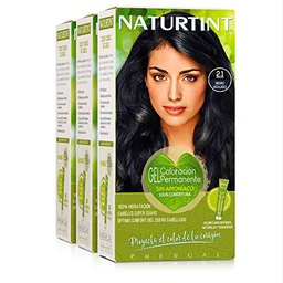 Naturtint Biobased | Coloración sin amoniaco | 100% cobertura de canas | Ingredientes vegetales | Color natural y duradero | 2.1 Negro Azulado | Pack de 3