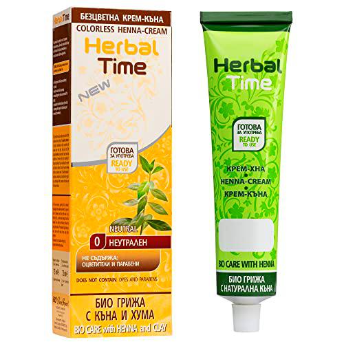 Herbal Time Henna Natural Colorante en Crema con Arcilla Sin Color Nº 0 | Henna Pelo | Cubre Canas | Crema Tinte Coloración Temporal | Sin Amónico