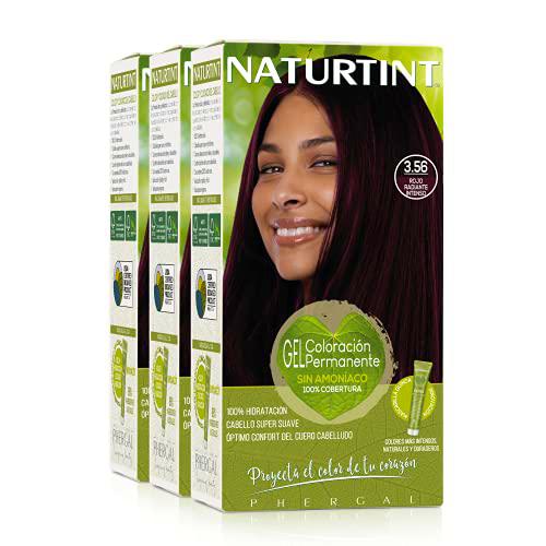 Naturtint Biobased | Coloración sin amoniaco | 3.56 Rojo Radiante Intenso | Pack de 3 | 100% cobertura de canas | Ingredientes vegetales | Color natural y duradero