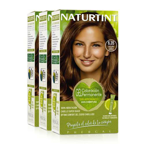 Naturtint Biobased | Coloración sin amoniaco | 6.35 Castaño Canela Intenso | Pack de 3 | 100% cobertura de canas | Ingredientes vegetales | Color natural y duradero