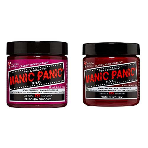 Manic Panic - Fuschia Shock Classic Creme Vegan Cruelty Free Pink Semi Permanent Hair Dye 118ml &amp; Vampire Red Classic Creme Vegan Cruelty Free Red Semi Permanent Hair Dye 118ml