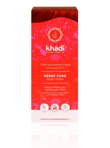 khadi PURE HENNA tinte vegetal, coloración capilar de rojo anaranjado excitante a rojo llama intensamente brillante