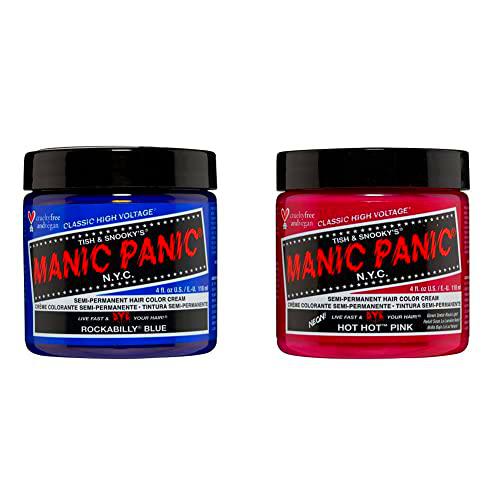 Manic Panic - Rockabilly Blue Classic Creme Vegan Cruelty Free Blue Semi Permanent Hair Dye 118ml &amp; Hot Hot Pink Classic Creme Vegan Cruelty Free Pink Semi Permanent Hair Dye 118ml