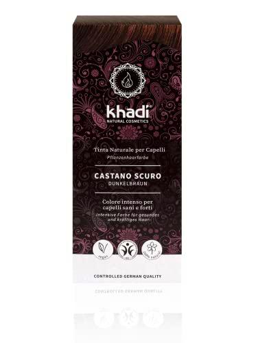 khadi DARK BROWN tinte vegetal, coloración para cabello de castaño oscuro intenso y brillante a castaño negro fuerte
