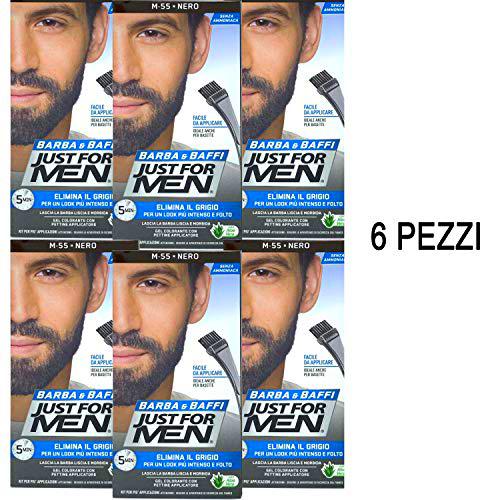 6 x Just For Men Barba y bigote Color permanente con pincel negro M 55 Gel colorante 2 x 14 g