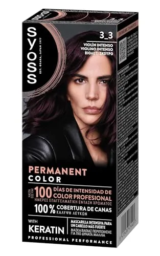 Syoss Permanent Color Tono 3-3 Violín Intenso, Tinte para Pelo Mujer