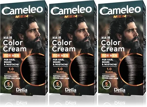 Cameleo Tinte permanente para el cabello | Color negro para barba y bigote | Efecto de color natural en 5 minutos | Cubrir el cabello gris | Amoníaco