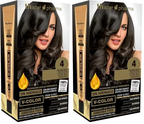 Thader Th Pharma V-Color Kit de Tinte permanente Sin Amoniaco con Oro Líquido 100% Cobertura de canas