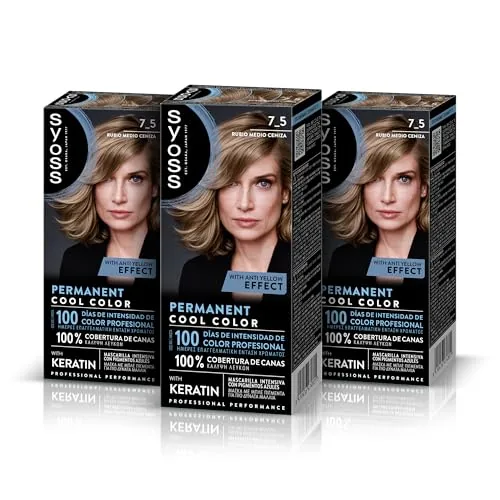 Syoss Permanent Color Tono 7.5 Rubio Medio Ceniza, Tinte para Pelo Mujer