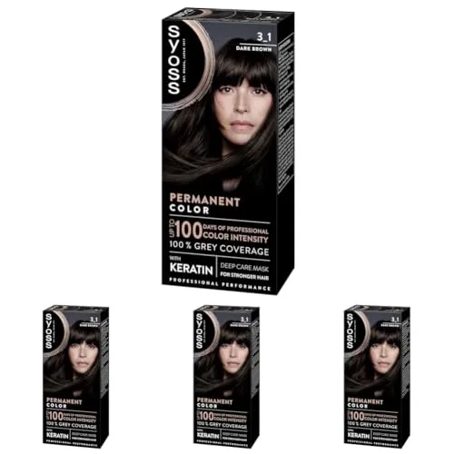 Syoss Permanent Color Tono 3-1 Castaño Oscuro, Tinte para Pelo Mujer