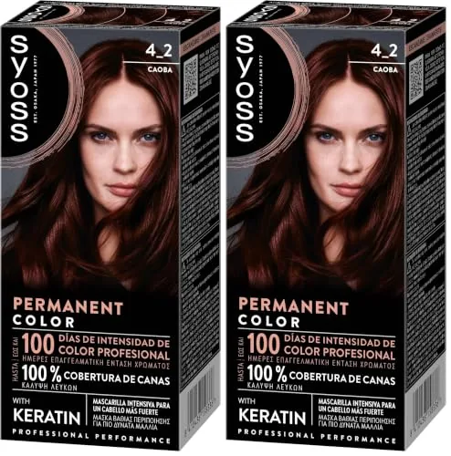 Syoss Permanent Color Tono 4-2 Caoba, Tinte para Pelo Mujer