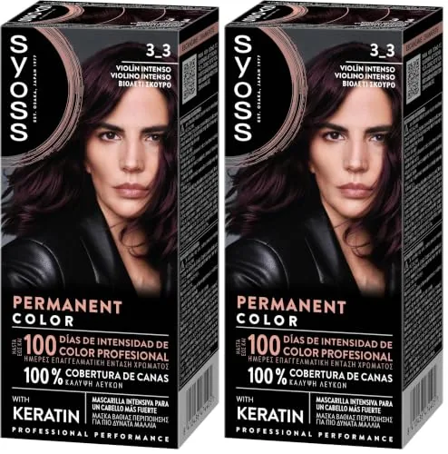 Syoss Permanent Color Tono 3-3 Violín Intenso, Tinte para Pelo Mujer de Syoss