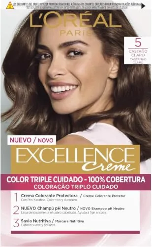 L'Oreal Paris Excellence Tinte, Castaño claro, 1 Unidad (Paquete de 1)