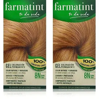 Farmatint Gel 8N Rubio Claro | Color natural y duradero | Componentes vegetales y aceites naturales | Sin amoníaco | Sin Parabenos | Dermatológicamente testado (Paquete de 2)