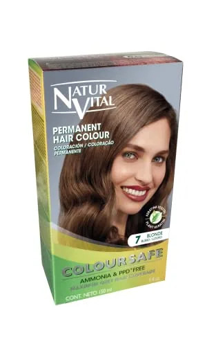 NaturVital Coloursafe Tinte Permanente Tono 7 Rubio | Máxima Cobertura de Canas | Sin Amoníaco