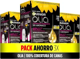 Olia Garnier - Pack de 3 coloración permanente con aceites florales origen natural sin amoniaco para un olor agradable