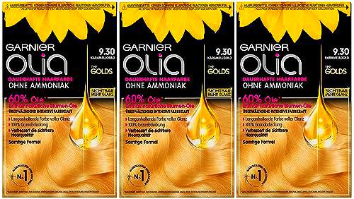 Garnier Olia - Tinte permanente para el cabello, oro caramelo 9.30, 3 unidades