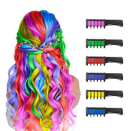 6 colores Peines de Tiza de Colores para el Pelo Temporal Cabello Tiza No Tóxico Lavables Color para el Pelo Teñido Fiesta Navidad Cumpleaños y Cosplay Niñas y Niños Regalos