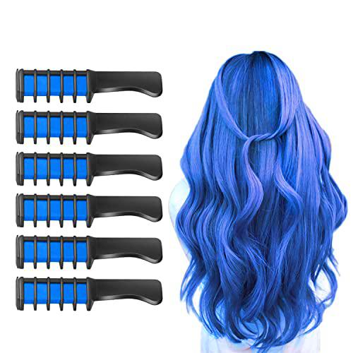 6 colores Hair Chalk Peines de Tiza de Colores para el Pelo Temporal Cabello Tiza No Tóxico Lavables Color para el Pelo Teñido Fiesta Navidad Cumpleaños y Cosplay Niñas y Niños Regalos(Azul)