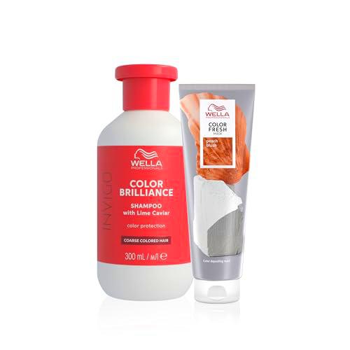 Wella Professionals, Pack, Color Fresh Mask Coloración Temporal Tono Peach Blush (150ml) + Champú Invigo Color Brilliance Protector del color cabello grueso (300ml)
