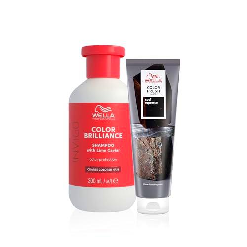 Wella Professionals, Pack, Color Fresh Mask Coloración Temporal Tono Negro (150ml) + Champú Invigo Color Brilliance Protector del color cabello grueso (300ml)