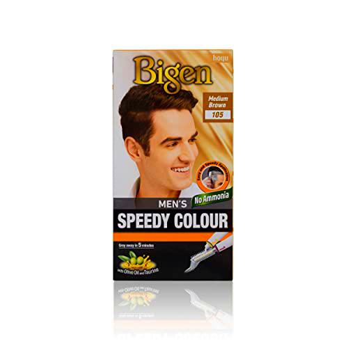 Bigen Men's Speedy Color | Cubre las canas en 5 minutos | Con aceite de oliva | Con cepillo especial