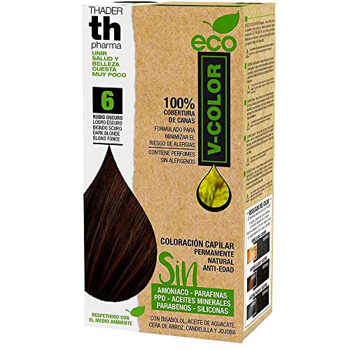 Thader Th Pharma ECO V-Color Kit de Coloración Capilar Permanente sin amoniaco 100% cobertura de canas, 120 ml (No