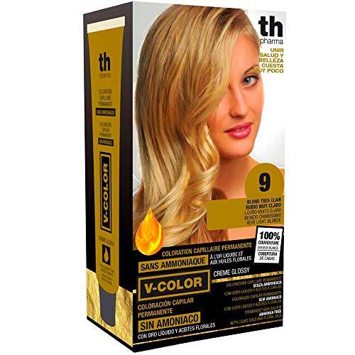 Thader Th Pharma V-Color Kit de Tinte permanente Sin Amoniaco con Oro Líquido 100% Cobertura de canas, 120 ml (No
