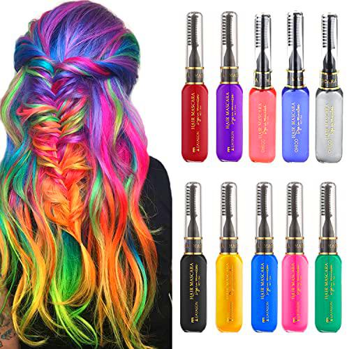 10 Colores Tizas para Colorear Niñas Lavable, Peine Lápiz para Tinte de Pelo Temporal