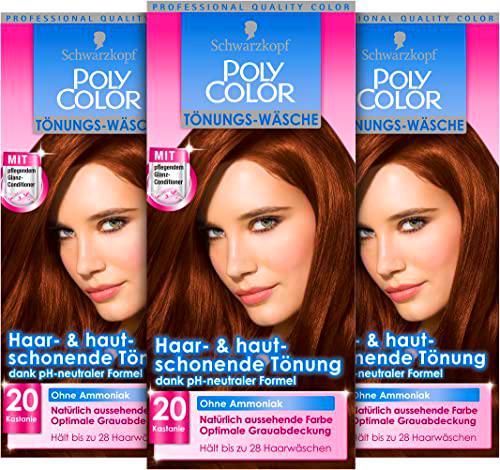 POLY COLOR Tinte 20 castaño nivel 2 (3 x 105 ml), crema para una coloración suave gracias a su fórmula de pH neutro