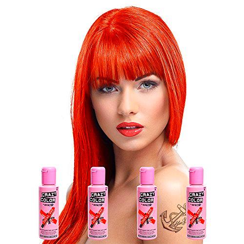 Pack De 4 x Tinte Capilar Semi-Permanente Crazy Color 100ml (Coral Red)