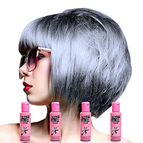 Crazy Color Hair Dye Tinte capilar semipermanente para mujer Pack de 4 Plata