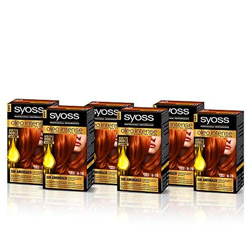 SYOSS, Coloración permanente - 6 unidades - Sin Amoníaco Tono 6.76 Cobrizo Ámbar