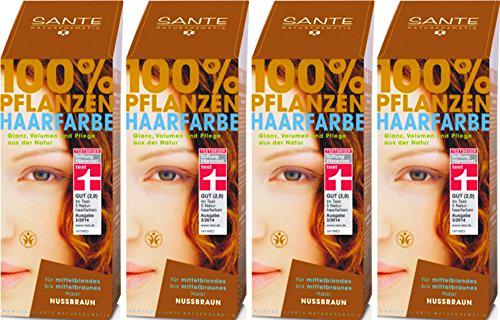 SANTE Tinte para el pelo de las plantas, color nogal, 4 x 100 g
