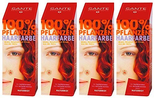 SANTE Tinte para el pelo de plantas rojo natural, 4 x 100 g