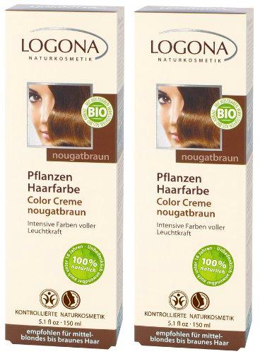 Logona Color Creme turrón braun Henna Tinte para cabello Tintura de pelo vegetal en paquete doble 2 x 150 ml