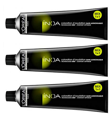 Loreal INOA - Pack de 3 colorantes para el cabello (4,8 castaño medio