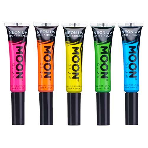 Moon Glow - Mechas de color UV de neón 15ml Set de 5 colores  - produce un brillo increíble bajo la iluminación/retroiluminación UV!