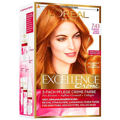 L'Oréal Paris Excellence Creme Coloration, 7.43 Cobre Gold Blond