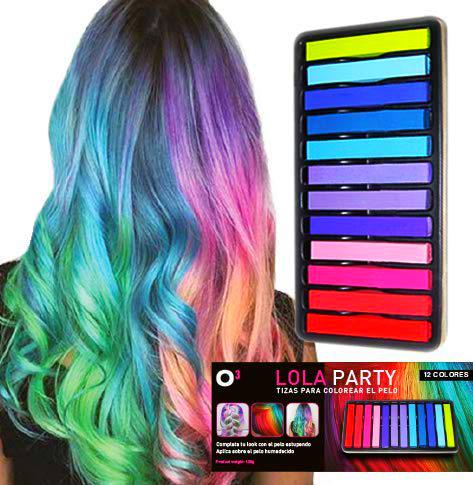 O³ Lola Party Tiza Pelo Niña De 12 Colores - Tiza Pelo Temporal Para Fiestas