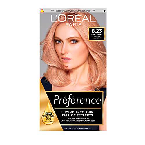 L 'Oréal Preferencia INFINIA 8.23 brillante oro rosa permanente tinte de pelo, pack de 3