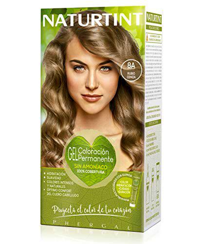 Naturtint | Coloración sin amoniaco | 100% cobertura de canas | Ingredientes vegetales | Color natural y duradero | 8A Rubio Ceniza | 170ml