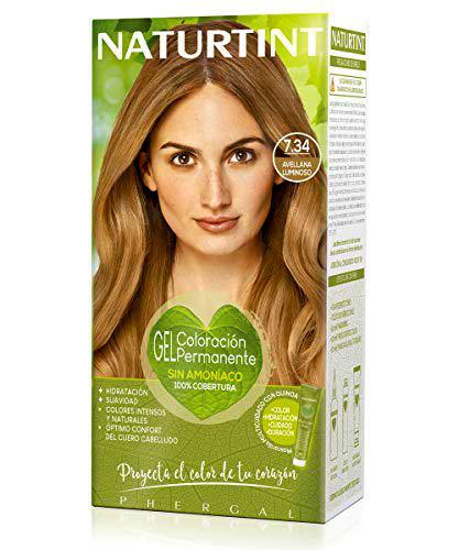 Naturtint | Coloración sin amoniaco | 100% cobertura de canas | Ingredientes vegetales | Color natural y duradero | 7.34 Avellano Luminoso | 170ml