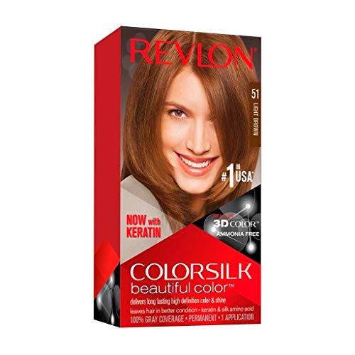 Revlon ColorSilk Tinte de Cabello Permanente Tono #51 Castaño Claro, pack de 3