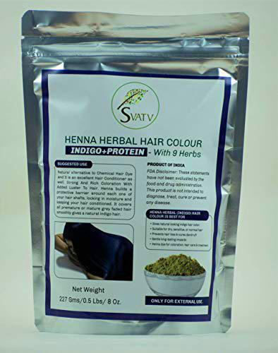 SVATV Color de cabello de henna CON PROTEÍNA DE INDIGO Y CABELLO con 9 hierbas II Mehndi para el cabello