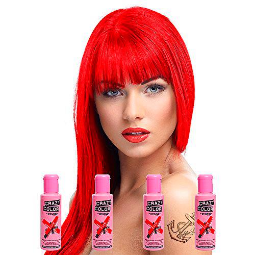Crazy Color - Crema colorante vegetal, Fire Red, 4 x 100 ml
